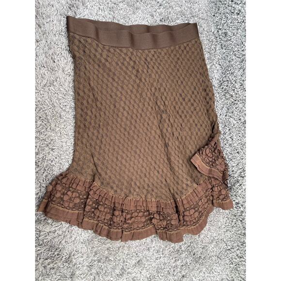 Max Studio Midi Skirt Ruffle Trim Tiered Hem Stretch Size Large Brown Color - Picture 1 of 10
